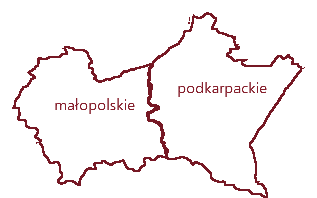 Kontury województwa małopolskiego i podkarpackiego